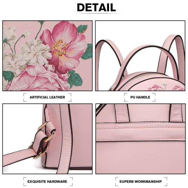 LG1866F-MISS LULU STYLISH LADIES RUCKSACK LEATHER PRINTED BACKPACK PINK